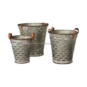 Balde de couro com alça de plantador perfurado para decoração de casa e jardim, fabricante e atacadista galvanizado