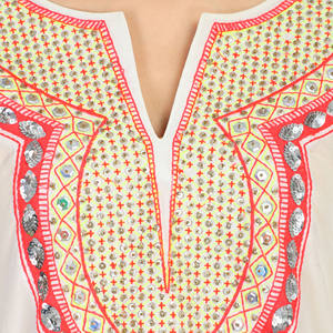 Blusas y camisas de caftán hasta la rodilla para mujer, cuello con cuentas y Pompón de encaje, cintura Natural, temporada de primavera, embalaje de cartón - Product Image 4