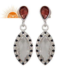 ต่างหูห้อยคริสตัลควอตซ์พลอยโกเมนคลาสสิกจากอินเดีย ขายส่ง เงินแท้ 925 - Product Image 1