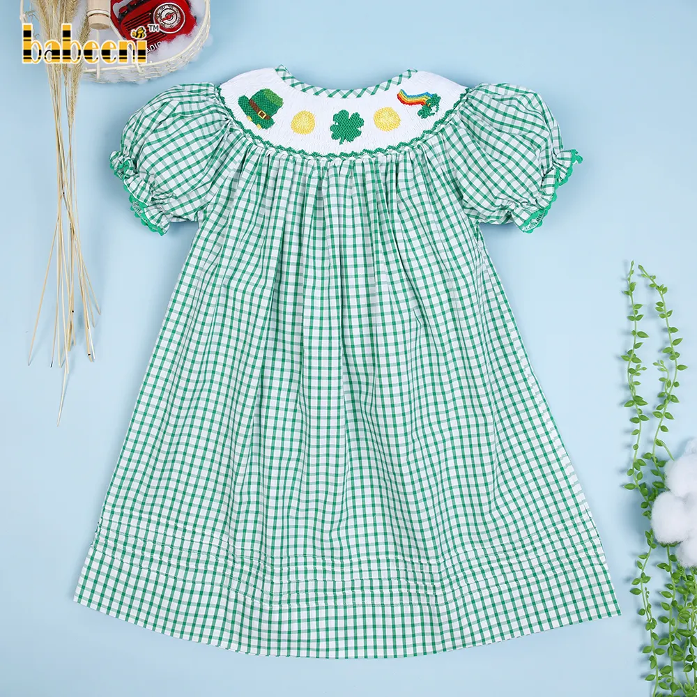 Beautiful St Patrick smocked dress for baby girl OEM ODM kids girl clothing customized wholesale clothing - BB1820