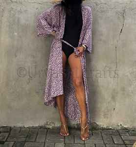 Kimono style bohème pour femmes, vêtements de plage, imprimé léopard, manches longues, Robe de vacances, été - Product Image 3