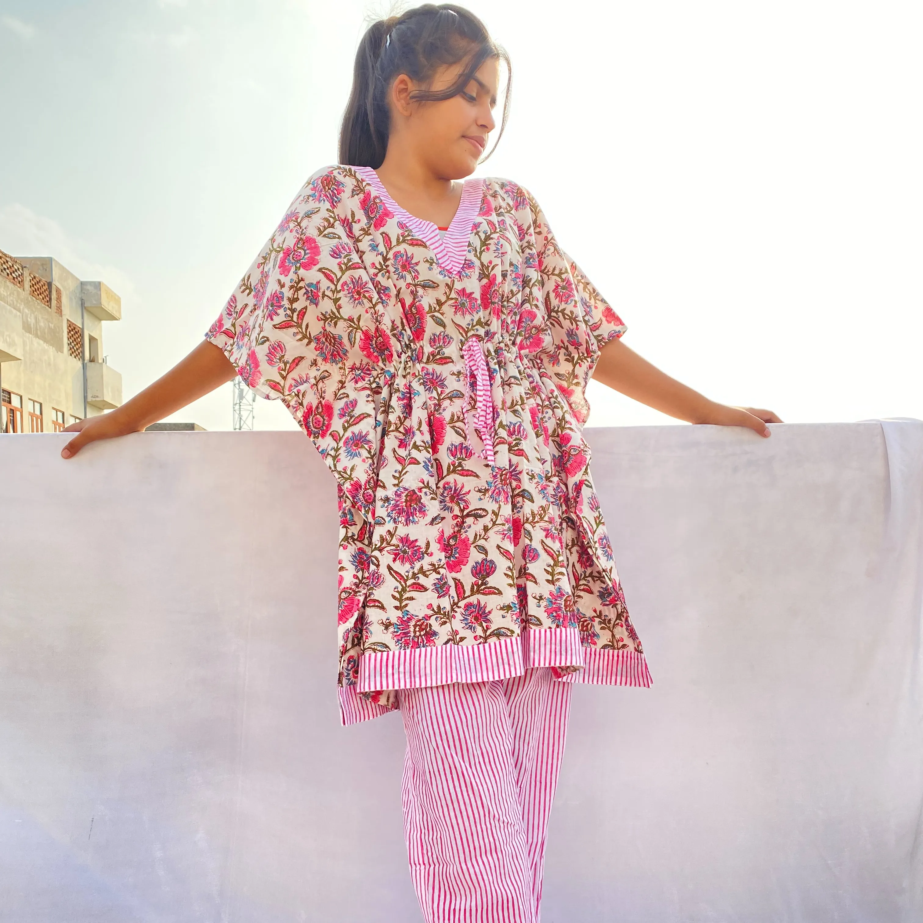 Conjunto de pijama kaftan curto com estampa, roupa de dormir noturna para mulheres, capa étnica sexy para praia