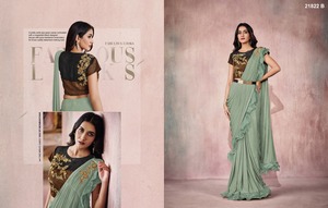 Sram Georgette — sarcelle brodée à paillettes pour femmes, chemisier, vêtement de fête indien, bon marché, bas prix, vente en gros - Product Image 2