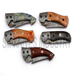 Lot de 5 couteaux pliants personnalisés faits à la main en acier Damas de qualité industrielle, manche en bois, OEM (smk1178), garantie de 3 ans - Product Image 5