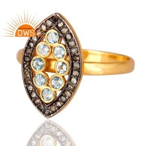 Anillo de Bodas de Plata de Ley Chapado en Oro de 18k con Diseño de Marquesa y Diamantes Pavé Unisex - Product Image 2