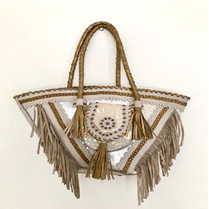 Latest KAMARVY Designer Genuine Leather <b>Handbag</b> Women Trapeze Shape Candy Bohemian Zipper Two Embroidery <b>Sequin</b> Cotton Lining - Product Image 1