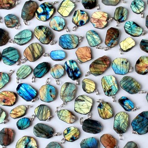 Labradorite Necklace Hand Blown <b>Glass</b> <b>Pendant</b> <b>Light</b> Custom Designed Natural Stone Crystal Mix <b>Blue</b> Change Wholesale Lots - Product Image 1