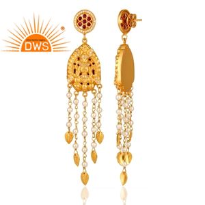 925 plata esterlina Natural Cz, rubí y Perla piedra preciosa candelabro pendiente para mujer fabricante de joyería tradicional - Product Image 2