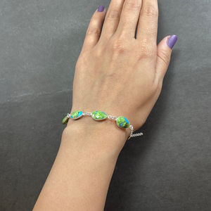 Bracelet chaîne en argent sterling bleu turquoise pour mariage chrétien, best-seller, 7-8 mm, pierre précieuse naturelle faite à la main, cabochon en forme de poire - Product Image 1