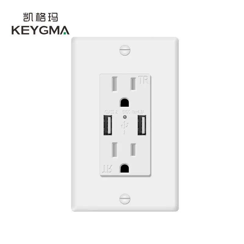 Keygma-enchufe de pared con Chip inteligente, enchufe de pared estándar de EE. UU., 2 puertos, 5V, 4.2A