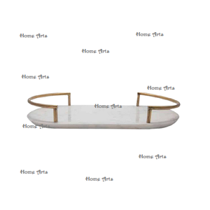 Bandeja de Servicio de Alimentos de Mármol con Asas de Latón, Tamaño Personalizado, Forma Rectangular, Bandeja de Servicio de Té y Café en Venta - Product Image 6