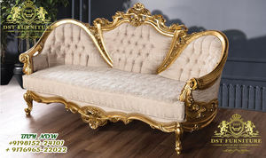 Juego de Sofás Victorianos con Acabado Dorado para Sala de Estar, Sofá Victoriano Color Marfil y Dorado para Sala de Estar, Sofá Clásico con Respaldo de Cristal y Capitoné - Product Image 2