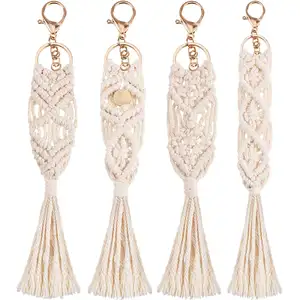 White Cotton Cord Macrame Key Chains Customized Hand Woven Macrame Cotton Fabric Key Rings And Bag Charm