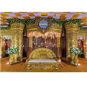 Esmalte dorado Decoración de escenario de boda grande Gran estilo real Decoración de escenario de boda Estilo de Bollywood Configuración de escenario de boda - Product Image 1