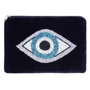 2022 Style Ladies Party Evening Bags Satin Women Beaded Evil Eye Coin Purse Beaded Wallet