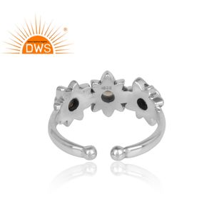 Bague en pierre précieuse pour femmes, opale éthiopienne naturelle, perles blanches, forme florale, ombrée, argent 925, vente en gros - Product Image 4