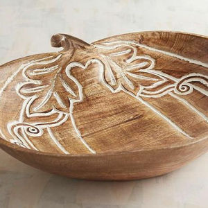 Pumpkin Patterned Round Wooden Bowls Customized Country-Style Set <b>Kitchen</b> Dinnerware Polished Sustainable <b>Camping</b> Soup Occasions - Product Image 1