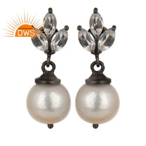 คริสตัลควอตซ์มุกโพสต์สตั๊ดต่างหูผู้ผลิตสีดำโรเดียมชุบ925เครื่องประดับเงินสเตอร์ลิงผู้ผลิต - Product Image 1