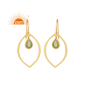 Pendientes colgantes de peridoto Natural para mujer, de Plata de Ley 925, chapado en oro, fabricante de joyería - Product Image 1