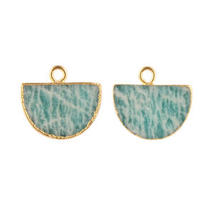Conector de fabricación de amazonita natural de 10x14mm, Conector de borde galvanizado de oro de latón, conectores de curación de fianza simple semicircular - Product Image 1