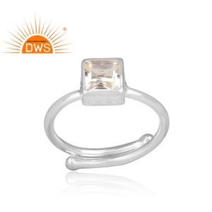 Bezel-Set Quartz <b>Square</b> Shape <b>Adjustable</b> Ring 925 Sterling Silver Trendy Wedding/Anniversary Jewelry - Product Image 2