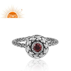 Anillo Étnico de Plata de Ley 925, Joyería de Plata de Diseño, Anillo con Granate Rojo Intenso, Fabricante de Joyería India - Product Image 2