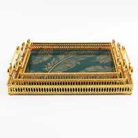 Plateau carré de style américain, finition laquée, élégant, décoratif, écologique, durable, pour les fêtes et l'hôtellerie, or et noir, vente chaude