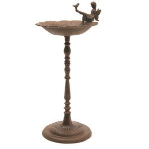 อ่างอาบน้ำนกสัตว์เลี้ยงเหล็กหล่อและเครื่องป้อนนกในสีน้ำตาลโบราณพร้อมตัวยึดผนังตะขอจากผู้จัดจำหน่ายอุปกรณ์ทำสวน - Product Image 4