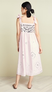 Vestido Midi Ajustado en Línea A para Mujer, Color Rosa Claro, con Lentejuelas Bordadas, Sin Mangas, con Tirantes, Perfecto para la Noche - Product Image 3