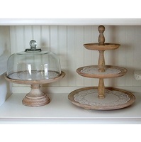 Support à gâteau moderne en bois de manguier de qualité alimentaire avec couvercle en acrylique transparent et dôme en verre, plateau de service pour couper et conserver le fromage DCP