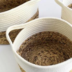 Splendid 2-in-1 Indoor <b>Storage</b> and Planter <b>Basket</b> Vietnamese Woven Cotton Rope and <b>Seagrass</b> Mix Both Functional and Stylish - Product Image 5