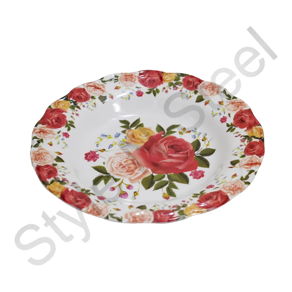 Placa de melamina de plástico, prato reutilizável de melamina para jantar, banheiro reutilizável com estampa de flores