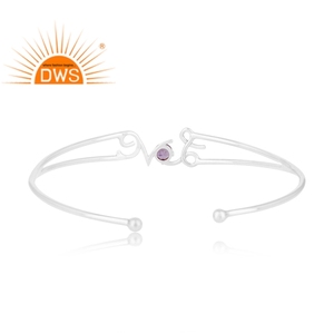 Brazalete con diseño de amor inicial, fabricante de joyería de plata fina, pulsera de piedras preciosas de amatista Natural, Colección Vintage - Product Image 3