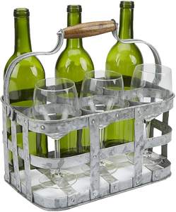 Vintage Rustic Farmhouse Metal Wine <b>Bottle</b> Beer Case Carrier Galvanized Metal Mind Reader <b>Rack</b> Basket Caddy Holder for Tableware - Product Image 2