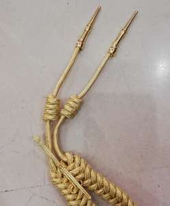 OEM Uniform Dress Cord Custom Shoulder Cords <b>Gold</b> Metallic with Brass Tips Hand Knitted Crafts Available in Bulk - Product Image 2