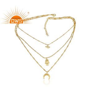 Collier avec pendentif en pierre précieuse CZ, chaîne multi-chaîne, bijou en laiton or, fait à la main, de styliste, nouvelle collection - Product Image 2