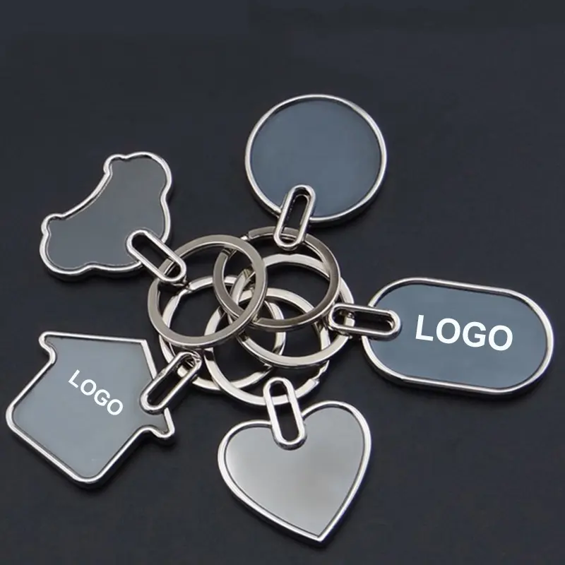 هدية ترويجية سلاسل مفاتيح فارغة معدنية من الإيبوكسي والفولاذ المقاوم للصدأ تسامي بالليزر بشعار مخصص حلقة مفاتيح سلاسل مفاتيح بشعار