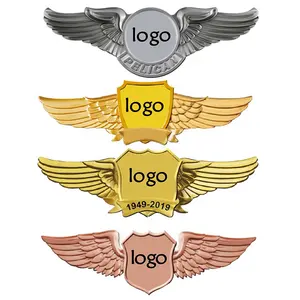 Top Selling TIKTOK Custom logo zinc alloy pin embossed gold brass airline aviation pilot wing lapel pin badge