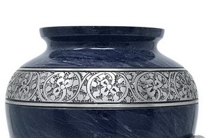 Blue Metal Cremation Urn Adult Size Ashes Container <b>Memorial</b> Storage <b>Vase</b> Funeral Burial Holder Decorative Engraved Design - Product Image 3