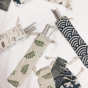 Portable Mini Canvas Travel <b>Bag</b> Zipper Closure Reusable Straws <b>Folding</b> Style Animal Prints Chopsticks Knife Fork Spoon - Product Image 6