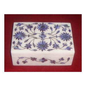 Boîte en marbre bleue rectangulaire, 1 pièce, décoration de fleur de perle - Product Image 1