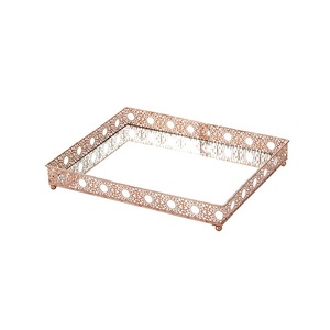 Plateau de service miroir traditionnel de forme arrondie, plateau de service décoratif fait à la main, fournitures d'hôtel, plat de service abordable - Product Image 4