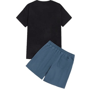 Conjunto de ropa deportiva personalizada para hombre: pantalón corto de verano y Camiseta con estampado de letras y cordón informal de 2 piezas con patrón sólido - Product Image 6