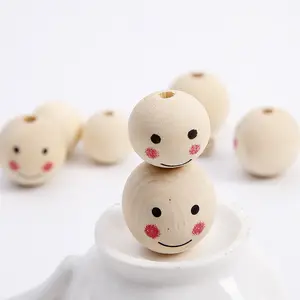 new Natural Wood Beads Smiling Face Heart Star Baby Teether Child Teething Wooden Beads For Jewelry Making Accessories