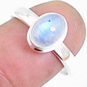Blanco Natural de la piedra lunar del arco iris de Plata de Ley 925 al por mayor de piedras preciosas de plata hecho a mano, anillo de joyería - Product Image 2