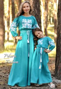 Haute qualité élégante robe de soirée dame ukrainienne Floral brodé motif bouffée à manches longues étage longueur tissé tissu plage - Product Image 3