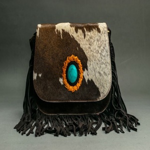 New Western Style Real Tooled Hair On Cowhide Leather Crossbody Bag Hot Selling Women Handcrafted Genuine Leather <b>Laptop</b> Handbag - Product Image 4