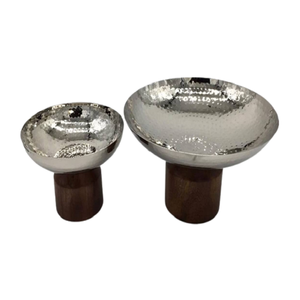 Lot de 2 bols de service à fruits secs de différentes tailles Bol à nourriture martelé en acier inoxydable avec base en bois en vrac - Product Image 5