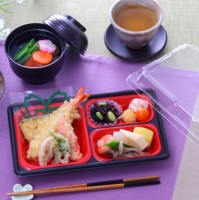 Récipient alimentaire japonais de haute qualité 4 compartiments rouge noir boîtes à lunch jetables à emporter pour aller boîte à bento
