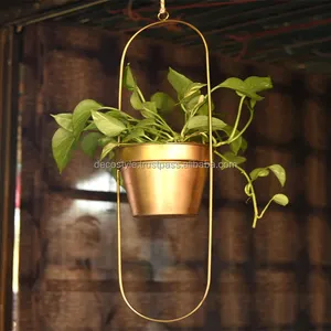 Gold Metal Capsule Oval Shaped Hanging Planter